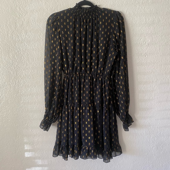 O.p.t. Lluvia Long Sleeve Mini Dress Size S Black Gold Metallic Christmas Chic - Picture 3 of 9